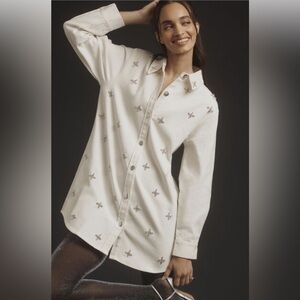 Anthropologie RDALAMAL DENIM EMBELLISHED SHIRT DRESS